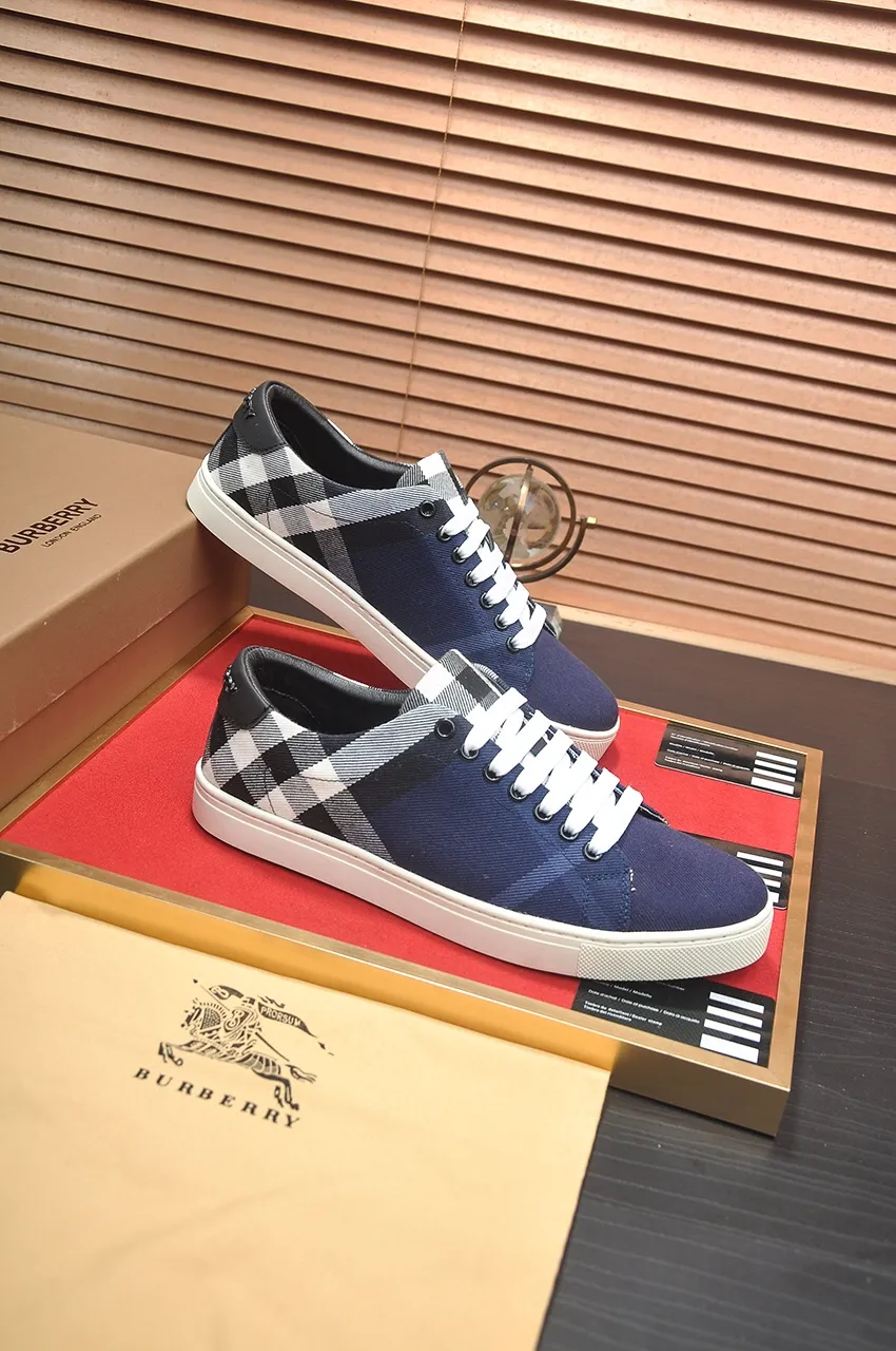 Men's shoes💰480💶[Burberry] (cowhide lining) classic low-top sneakers｜Imported cowhide with classic plaid fabric｜Cow leather lining｜Original outsole｜Fine workmanship and comfortable to wear Size: 38-44 (customized at 45)